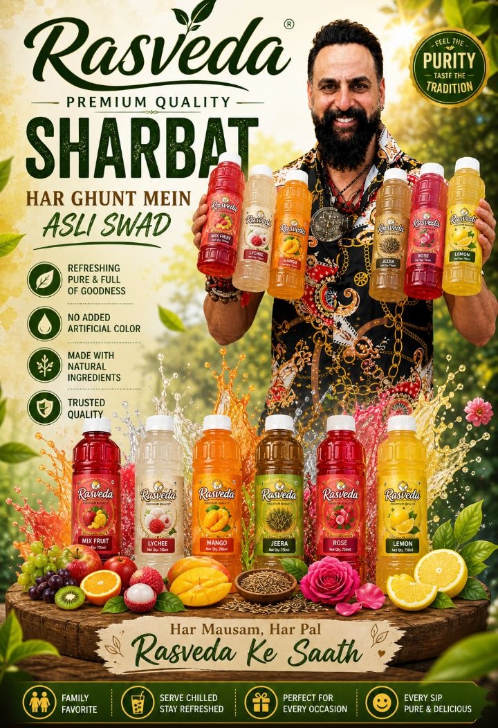 Founder holding all six Rasveda bottles against a sunny garden