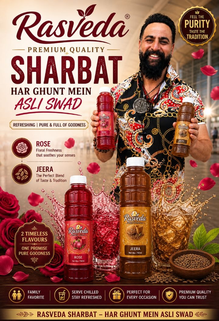 Rose and Jeera Sharbat bottles with the founder